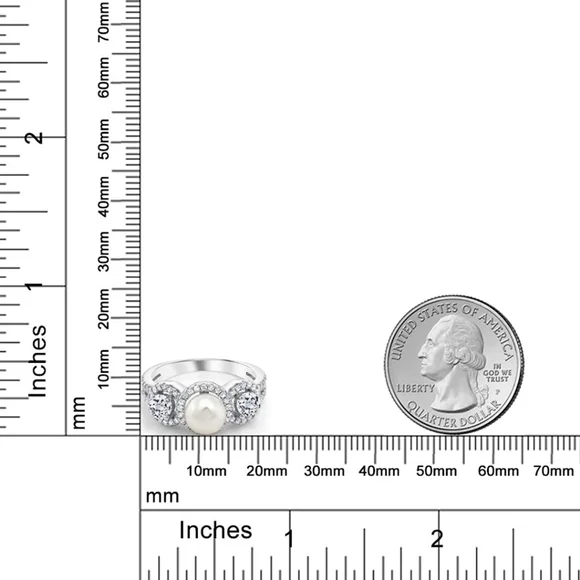 1.46ct White Topaz Diamond Pearl Ring Cultured Freshwater 925 Gift Engagement - Picture 3 of 3